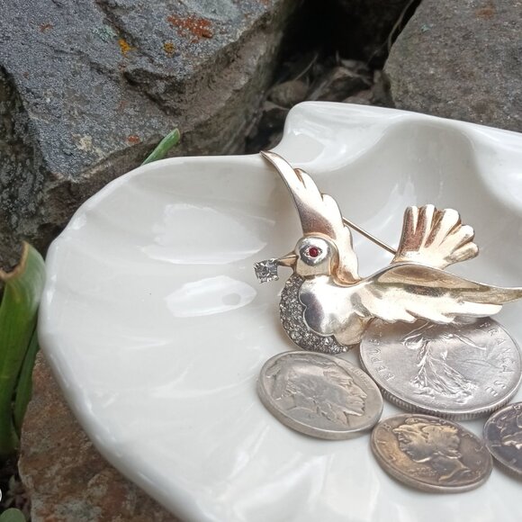 Signed Mazer 1940's Sterling & Rhinestone Brooch - Picture 12 of 12